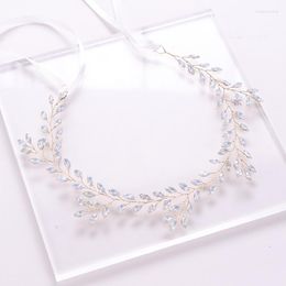 Hair Clips 1PCS Gold Color White Rhinestone Headbands Wedding Accessories Ribbon Bridal Jewelry Women Ornament Tiara