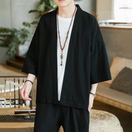 Ethnic Clothing Chinese Style Linen Men Kimono Cardigan Traditional Samurai Casual Beach Thin Asian Clothes Daily Top