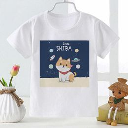 T-shirts Fashion Kids T-shirt Kawaii Shiba Inu Print Cartoon Animal Baby Boy Clothes Basic O-neck White Tops Children Streetwear T Shirt AA230511