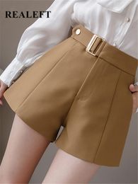 Women's Shorts REALEFT Spring Summer Casual Wide Leg Shorts High Waist Belt Korean OL Style Chic Shorts Female Pockets Work Wear Short 230512