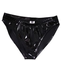 Plus Size PVC Latex Shiny HIgh Waist G-string Panties Micro Thong Erotic Lingerie PU Smooth Briefs Thongs Stage Wear Gay Wear