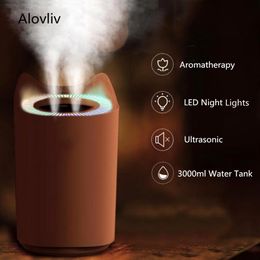 Appliances 3000ml Dual Spray USB Air Humidifier For Home Ultrasonic Mist Maker with Colourful Night Lamps Mini Office Desktop Air Purifier