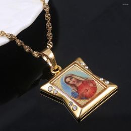 Pendant Necklaces Enamel Blessed Virgin Mary Women Girls Trendy Christianity Lucky Jewelry