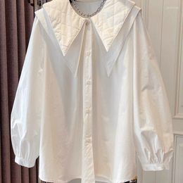 Women's Blouses French Unique Design Niche Loose Casual Double Layered Large Pointed Collar Shirt Women's Spring White Doll Neck Top