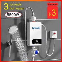 Heaters 5500W Newest Water Heater Instant Water Heater Tankless Instantaneous Faucet Tap Kitchen Hot Water Crane LED Digital EU Plug