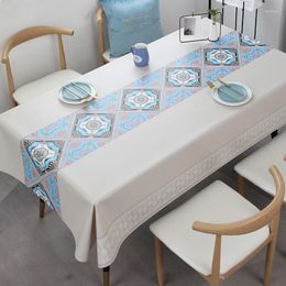 Table Cloth Nordic Style Tablecloth Blue Geometric Waterproof Dinning Cover--4Y-M