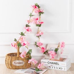 Decorative Flowers 2.2M 18 Flower Head Silk Artificial Cherry Blossom Rose Vine Wall Hanging Wedding Decor Rattan Fake Plant Leaf Wreath