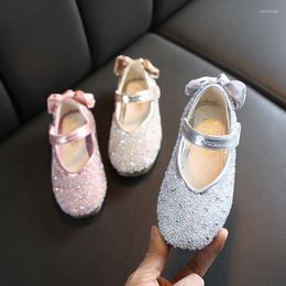 Flat Shoes Baby Leather Fashion Sequins Bow Princess Toddler Girls Children Rhinestones Pu Dance Kids E562