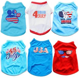 Independence Day Puppy Clothes Unisex Clothes for Small Dog Flag Printed Puppy Shirt Dog Apparel Breathable Dog Clothes Boy and Girl Dog Outfits Cute Pet Shirts