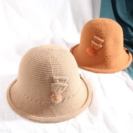 Wide Brim Hats Chic Bucket Hat Women Autumn Winter Solid Colour Fisherman Cap Female Japanese Korean Casual Fashion Knitted Basin