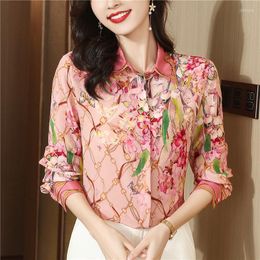 Women's Blouses Women Silk Shirts And Long Sleeve Top Fashion Lapel Printed Ladies Work Shirt Spring Summer Blusas Para Mujer