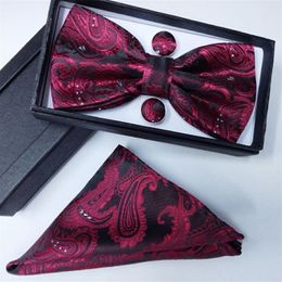 100% silk men bowtie Pocket Square bow tie and handkerchief set hanky with cufflink tie box set255Q