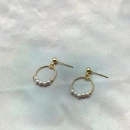 Dangle Earrings Retro Cute Dainty Pearl Drop Earring Gold Plated S925 Silver Needle Fashion For Women Ladies Girl Fine Jewellery Gift