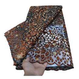 Fabric Nigerian Net Lace Fabric With Sequences Brown Embroidery Elegant French African Latest Style High Quality Hot 5yards j718