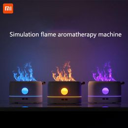 Humidifiers Xiaomi Flame Effect Air Humidifier 1/3/5H USB Smart Timing LED Electric Aromatherapy Diffuser Simulation Fire Flame Humidifier