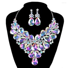 Necklace Earrings Set Gorgeous AB Silver Color Crystal Bridal Wedding Earring For Brides Women Jewellery Accessory Gift