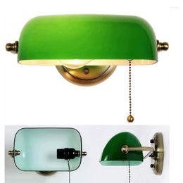 Wall Lamp American Retro Green Glass Bank Sconce Led Lights For Dining Room Bedside Bathroom Pull Switch Indoor Lighting