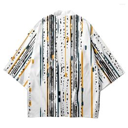 Ethnic Clothing Arrival Cosplay Haori Streetwear Tops Japanese Style White Print Traditional Kimono Men Yukata Cardigan Shirts