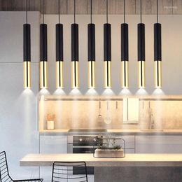 Chandeliers Modern Cylinder Chandelier Hanging Line Led Bar Creative Simple Front Desk Hose Cylindrical Black Gold Lamp