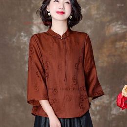 Ethnic Clothing 2023 Women Vintage Loose Qipao Blouse Chinese National Jacquard Satin Oriental Tang Suit Improved Retro