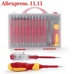 Schroevendraaier Home Insulated Screwdriver Set Withstand Voltage 1000V Slotted Screw Driver Bits Kit With Tester Pen Electricians Hand Tool.