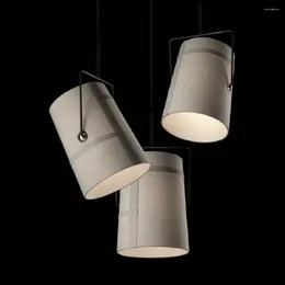 Pendant Lamps LED Lamp Simple Modern Bedroom Living Room Decoration Hanging Rotatable Burlap Bucket Light