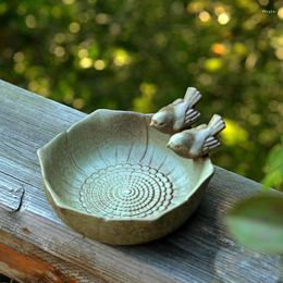 Garden Decorations Creative Ceramic Basin Bird Feeder Bowl Multifuncational Fruit Food Art Container With Decor For Outdoor Home SCVD889