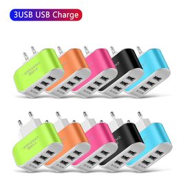 3 USB Ports Wall Chargers Eu US Travel Adapter Charger Home Plug For iphone 12 13 14 15 samsung huawei lg smart Mobile Phones