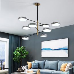 Chandeliers Modern Black Grey Led Ceiling Decoration Pipe Erected Living Room Bedroom Dining Indoor Lighting Home Fixture