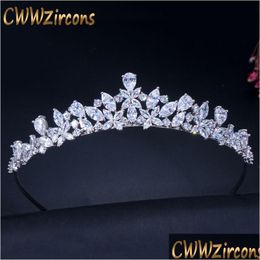 Hair Jewellery Cwwzircons High Quality Cubic Zirconia Romantic Bridal Flower Tiara Crown Bridesmaid Accessories A008 D Dhgarden Dhbkv