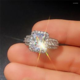 Cluster Rings Fashion Geometric Shaped For Women Cubic Zirconia Bling Wedding Engagement Party Luxury Jewellery
