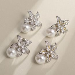 Dangle Earrings Women's Fashion Floral Imitation Pearl Luxury Cz Temperament Flowers Wedding Party Jewellery Gifts