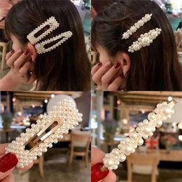 Hair Clips Set Women's Girl Elegant All Pearl Geometric Hairpin Sweet Stainless Steel Hairband Accessories Wholesale