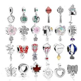 925 Sterling Silver Dangle CharmFour Leaf Clover Monkey Bow Bead Fit Pandora Charms Bracelet DIY Jewelry Accessories