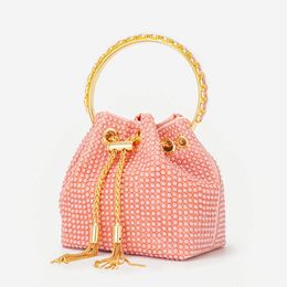 Tote Ceramic Beads Tassel Crossbody Bags New Cute Metal Ring Handle Bucket Purses and Handbags Luxury Designer Bridal 230509