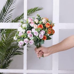 Decorative Flowers Rose Artificial For Wedding Home Party Birthday Christmas Cake Decoration DIY Wreath Fake Flower Table