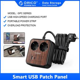 Plugs ORICO Desktop Portable Power Strip 3USB Charging Ports Socket With 1.5m Extension Cable Wood Grain Electrical Sockets EU Plug