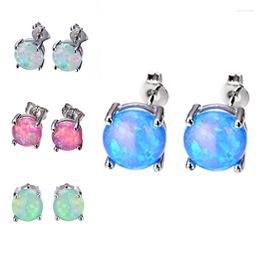 Stud Earrings 6MM Round White/Blue/Purple Fire Opal For Women Filled Jewellery Cute