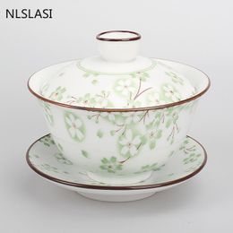 Teaware Tradition Chinese Gaiwan Ceramic Tea Set White Porcelain Sancai Gaiwan with Cover Tea Cup Portable Tea Maker Teaware Supplies