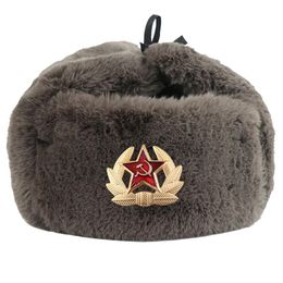 Soviet Badge Woollen Trapper Hats Lei Feng Cap Outdoor Cold plus Thick Velvet Mens Womens Winter Ear Warm Army Hat Ushanka1880