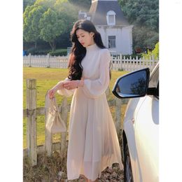 Casual Dresses 2023 Autumn Winter White Turtleneck Dress Woman Gentle Style High End Design Sense Niche Female Clothing