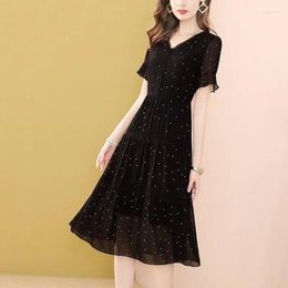 Casual Dresses French Black Wave Point Chiffon Summer 2023 Female Age The A-line Skirt Dress