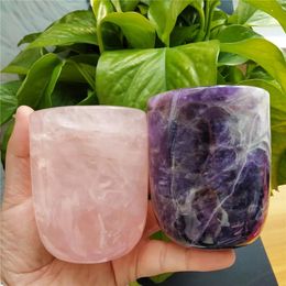 Teaware Natural Hand Carved Rose Quartz Amethyst White Crystal Cup High Quality Healing Crystal For Gift Collection Craft Home Decor