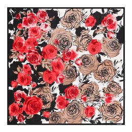 New Twill Silk Scarf Women Rose Flower Printing Square Scarves Fashion Wrap Female Foulard Large Hijab Shawl Neckerchief 130 130CM182M