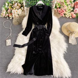 Women's Trench Coats UuLuTonica Autumn Winter Notched Office Ladies Sashes Solid Double Breasted X-Long Women Female A-line Duster