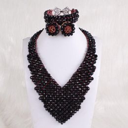 Necklace Earrings Set 4UJewelry African Black Jewellery Crystal Beaded Handmade Jewellery For Women Wedding 2023 3 Pcs