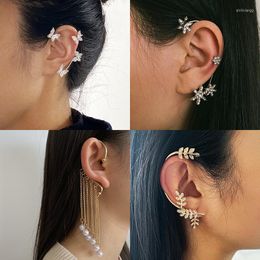 Backs Earrings 1PC Trendy Crystal Butterfly Earring Without Piercing Women Sparkling Star Pearl Tassel Clip On Ear Cuff For Lady Party