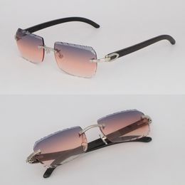 New Model Designer Square Rimless Sunglasses for Woman Original Black Buffalo Horn Sun glasses Luxury Model male and female diamond Cut Sunglasses Hot Size 58