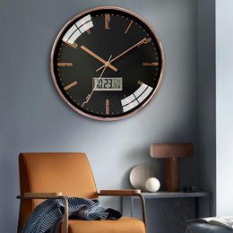 Wall Clocks Simple Design Living Room Led Round Clock Punch Free Digital Multifunctional Mute