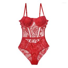 Women's Shapers Body Women's Sexy Lingerie Bodysuit Push Up Padded Cup Strappy Back Underwire Floral Emboridery Underwear One-piece